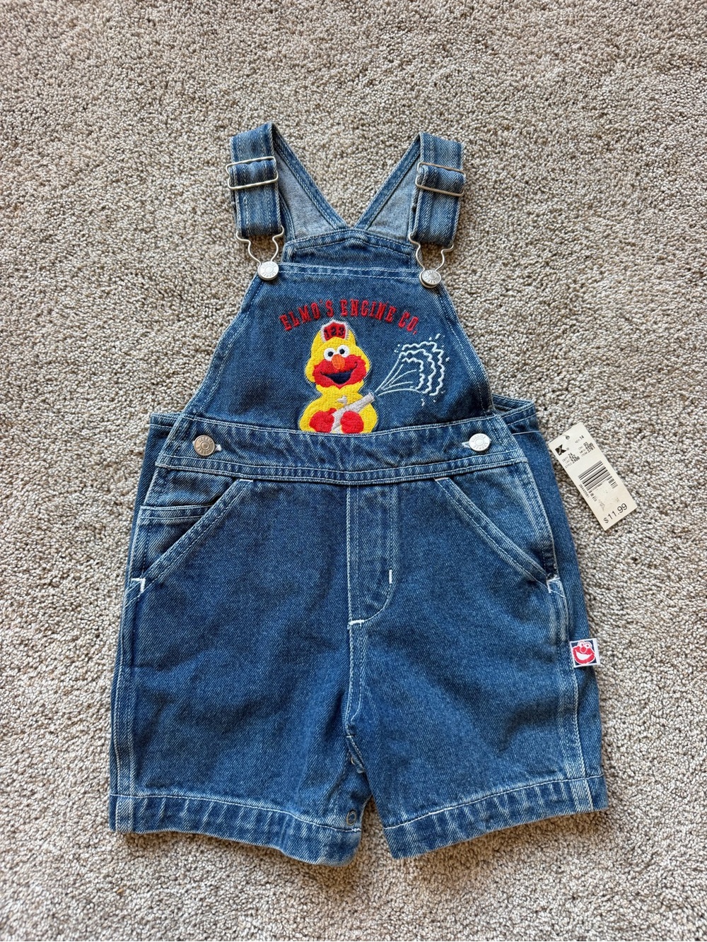 NEW Rare Toddler Sesame Street Firefighter Elmo Denim Overalls- Size 18m